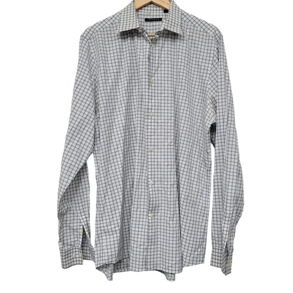 Theory Men's Button-Up Shirt Size Large Multicolor Cotton Check Long Sleeves - Picture 1 of 7